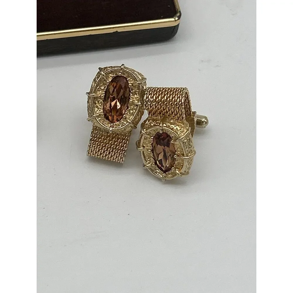 Vintage Cufflink Lot Avon Rolls Royce 1972 Gold Tone Mesh Wrap Cufflinks 3 Pairs